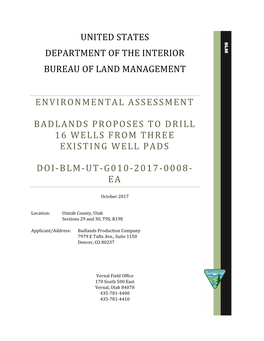 Environmental Assessment Badlands Proposes to Drill 16 Wells