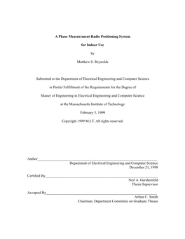 A Phase Measurement Radio Positioning System for Indoor Use by Matthew S