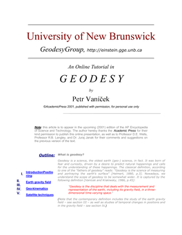 Online Tutorial in Geodesy
