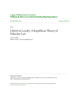 A Republican Theory of Fiduciary Law Evan J