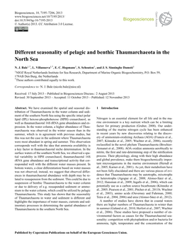 Different Seasonality of Pelagic and Benthic Thaumarchaeota in the North Sea