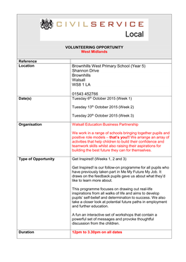 Brownhills West Primary School (Year 5) Shannon Drive Brownhills Walsall WS8 1 LA 01543 452766