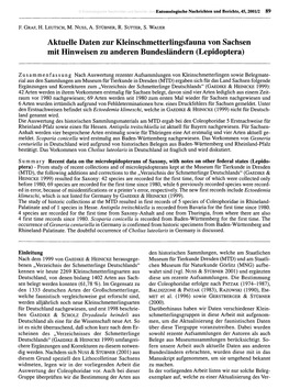 Aktuelle Daten Zur Kleinschmetterlingsfauna Von Sachsen Mit Hinweisen Zu Anderen Bundesländern (Lepidoptera)