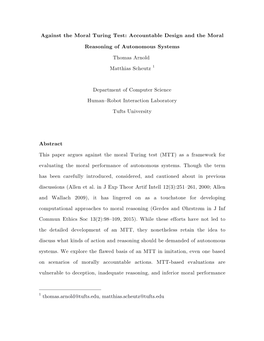 Against the Moral Turing Test: Accountable Design and the Moral