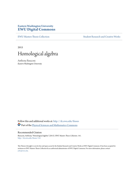 Homological Algebra Anthony Baraconi Eastern Washington University