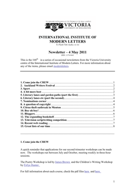 Newsletter – 4 May 2011 ISSN: 1178-9441