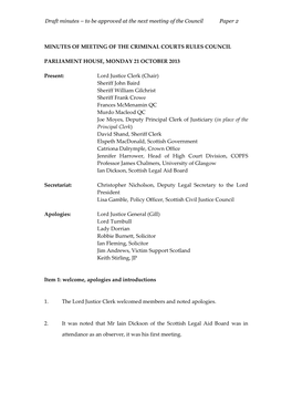 Minutes of Meeting of the Criminal Courts Rules Council