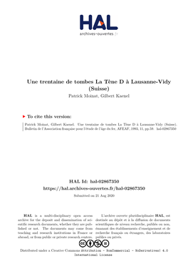 Une Trentaine De Tombes La Tène D À Lausanne-Vidy (Suisse) Patrick Moinat, Gilbert Kaenel