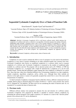 Sequential Cyclomatic Complexity Over a Chain of Function Calls