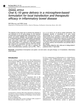 Oral IL-10 Gene Delivery in a Microsphere-Based Formulation for Local Transfection and Therapeutic Efﬁcacy in Inﬂammatory Bowel Disease