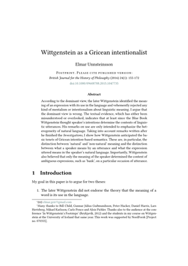 Wittgenstein As a Gricean Intentionalist