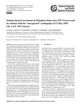 Seismic Hazard Assessment in Polyphyto Dam Area (NW Greece) and Its Relation with the “Unexpected” Earthquake of 13 May 1995 (Ms = 6.5, NW Greece)