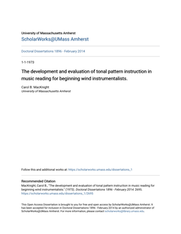 The Development and Evaluation of Tonal Pattern Instruction in Music Reading for Beginning Wind Instrumentalists