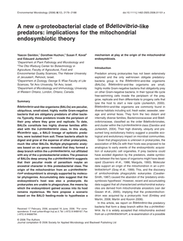 A New A-Proteobacterial Clade of Bdellovibrio-Like Predators: Implications for the Mitochondrial Endosymbiotic Theory