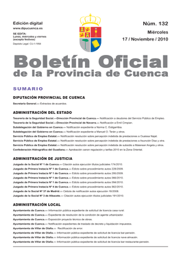 Boletín Oficial De La Provincia De Cuenca Sumario Diputación Provincial De Cuenca