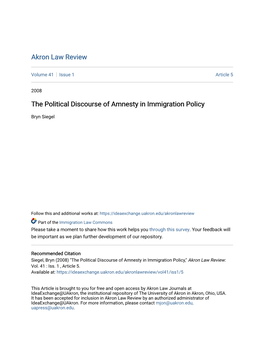 The Political Discourse of Amnesty in Immigration Policy