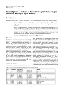 Fauna of Gastropod Molluscs in the Curonian Lagoon Littoral Biotopes (Baltic Sea, Kaliningrad Region, Russia)