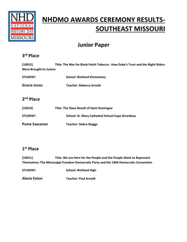 Nhdmo Awards Ceremony Results- Southeast Missouri