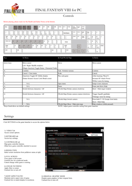 FINAL FANTASY VIII for PC Controls