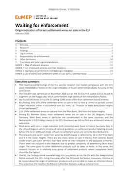 Waiting for Enforcement Origin Indication of Israeli Settlement Wines on Sale in the EU February 2020