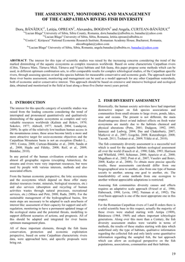 The Assessment, Monitoring and Management of the Carpathian Rivers Fish Diversity