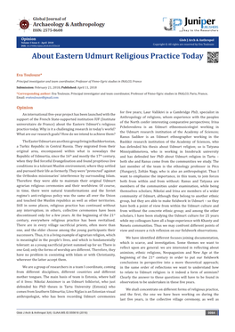 About Eastern Udmurt Religious Practice Today