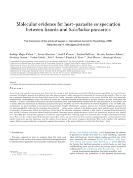 Molecular Evidence for Host-Parasite Co-Speciation Between Lizards And