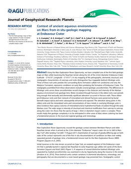 Context of Ancient Aqueous Environments on Mars from in Situ