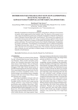 Distribusi Dan Keanekaragaman Kupu-Kupu (Lepidoptera) Di Gunung Manado Tua, Kawasan Taman Nasional Laut Bunaken, Sulawesi Utara