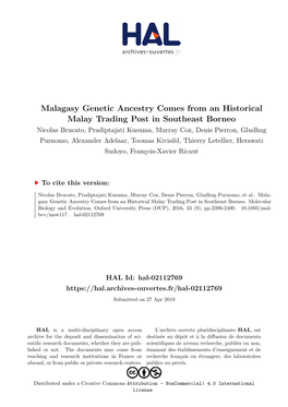 Malagasy Genetic Ancestry Comes from an Historical Malay Trading Post in Southeast Borneo