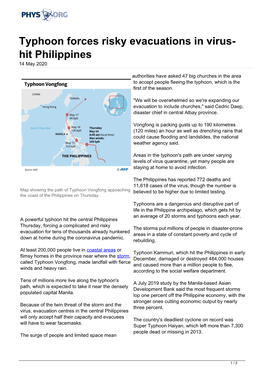 Typhoon Forces Risky Evacuations in Virus-Hit Philippines