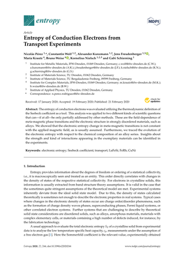 Entropy of Conduction Electrons from Transport Experiments