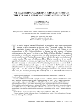 Algerian Judaism Through the Eyes of a Hebrew Christian Missionary