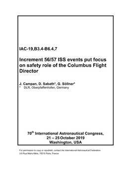 Increment 56/57 ISS Events Put Focus on Safety Role of the Columbus Flight Director