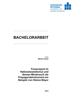 Frauensport Im Nationalsozialismus Und Dessen Missbrauch Als Propagandainstrument Am Beispiel Von Helene Mayer