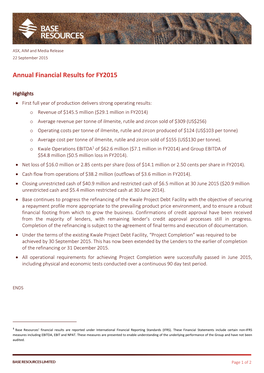 Annual Financial Results for FY2015
