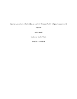 Colonial Assumptions in Federal Spaces and Their Effects on Pueblo Religious Expression And