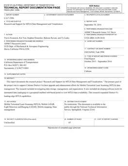 TECHNICAL REPORT DOCUMENTATION PAGE for Individuals with Sensory Disabilities, This Document Is Available in Alternate TR0003 (REV 10/98) Formats