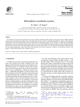 Heliospheric Coordinate Systems