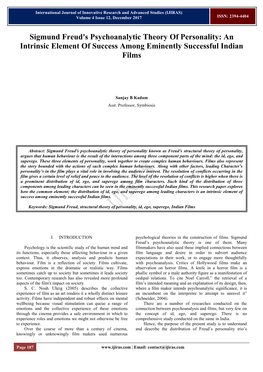 Sigmund Freud's Psychoanalytic Theory of Personality: an Intrinsic Element of Success Among Eminently Successful Indian Films