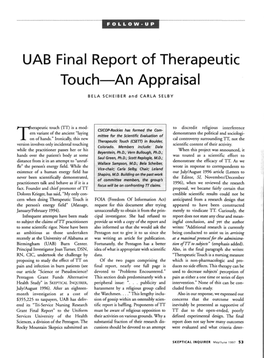 UAB Final Report of Therapeutic Touch—An Appraisal BELA SCHEIBER and C a R L a SELBY