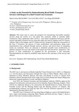 A Study on the Potential for Rationalizating Road Public Transport Services with Respect to a Rail Transit Line Extension