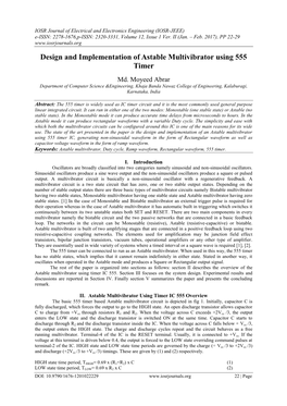 Design and Implementation of Astable Multivibrator Using 555 Timer