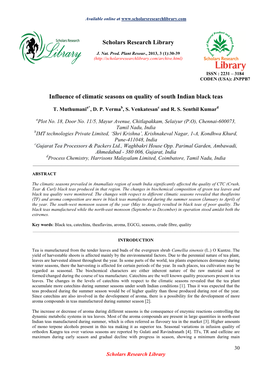 Scholars Research Library Influence of Climatic Seasons on Quality Of
