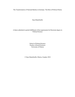 The Transformation of National Identity in Germany: the Role of Political Parties