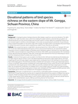 Elevational Patterns of Bird Species Richness on the Eastern Slope of Mt. Gongga, Sichuan Province, China