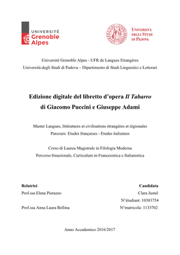 Edizione Digitale Del Libretto D'opera Il Tabarro Di Giacomo Puccini E