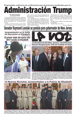 Senador Raymond Lesniak Se Postula Para Gobernador De New Jersey (Vea La Página 9) Juramentación En La Junta