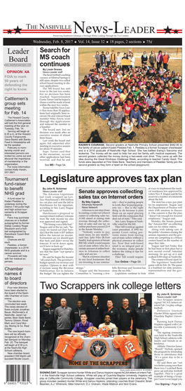 Legislature Approves Tax Plan to Benefit by John R