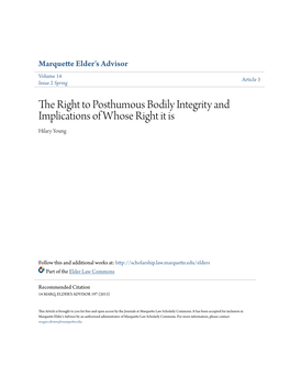 The Right to Posthumous Bodily Integrity and Implications of Whose Right It Is Hilary Young